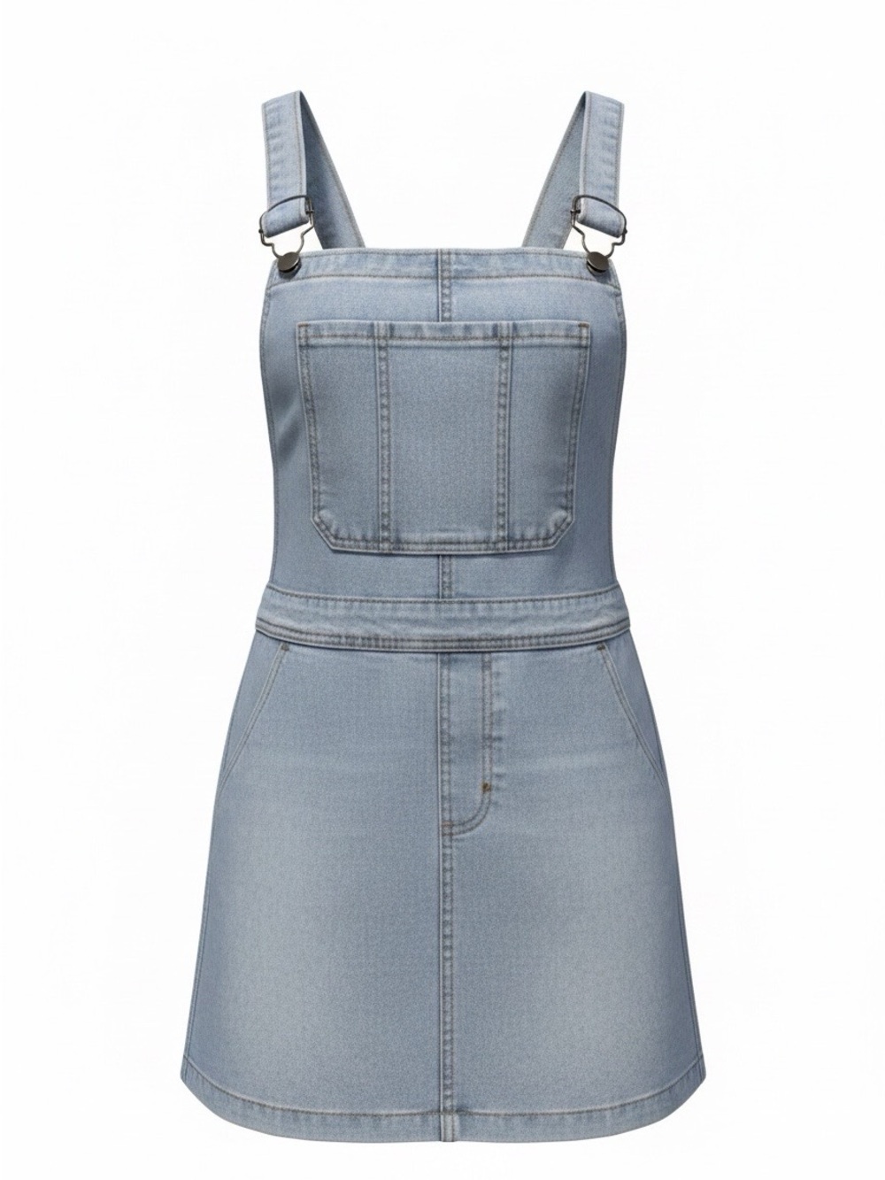 Light Wash Denim Pinafore Mini Dress
